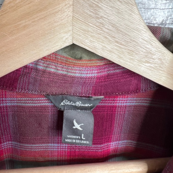 Eddie Bauer pink plaid top shirt button down size large - Picture 5 of 9